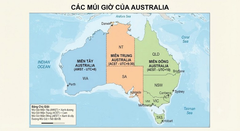 Múi giờ Úc: Sydney, Melbourne chênh Việt Nam mấy tiếng?
